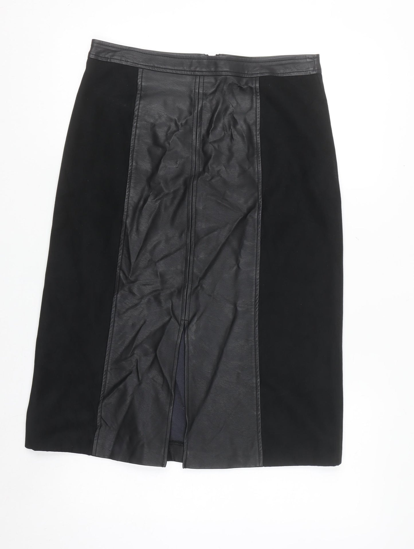 Oasis Womens Black Faux Leather Pencil Skirt Size 10 Lined Knee Length