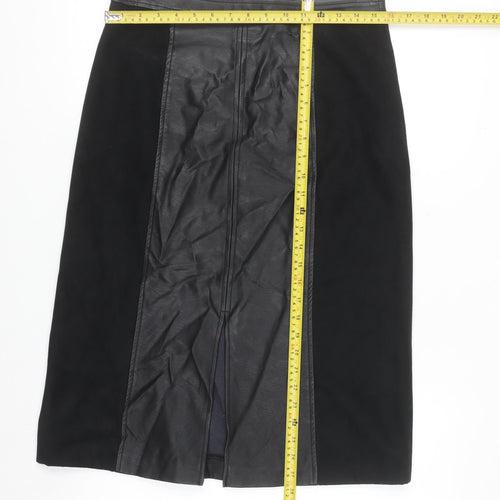 Oasis Womens Black Faux Leather Pencil Skirt Size 10 Lined Knee Length