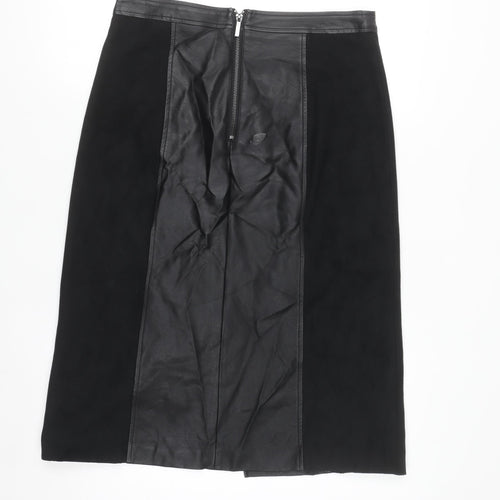 Oasis Womens Black Faux Leather Pencil Skirt Size 10 Lined Knee Length