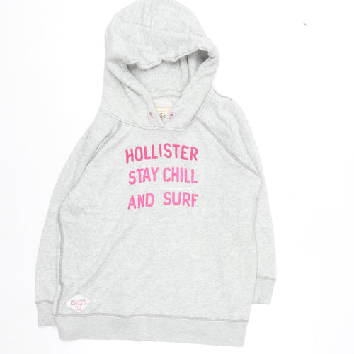 Hollister Women's Grey Hoodie Medium Stay Chill Surf Graphic