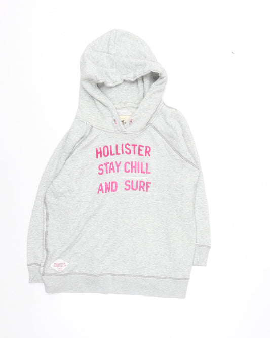 Hollister Women's Grey Hoodie Medium Stay Chill Surf Graphic