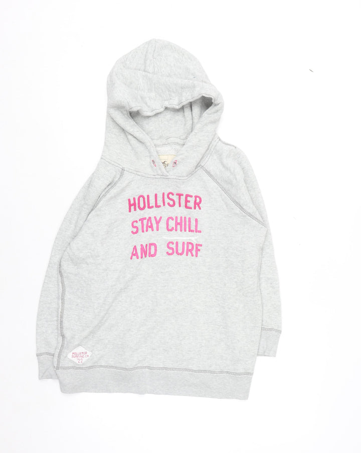 Hollister Women's Grey Hoodie Medium Stay Chill Surf Graphic