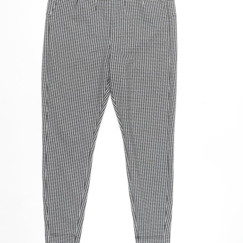 Marks and Spencer Womens Black Houndstooth Slim Leg Stretch Trousers Size 14 Short