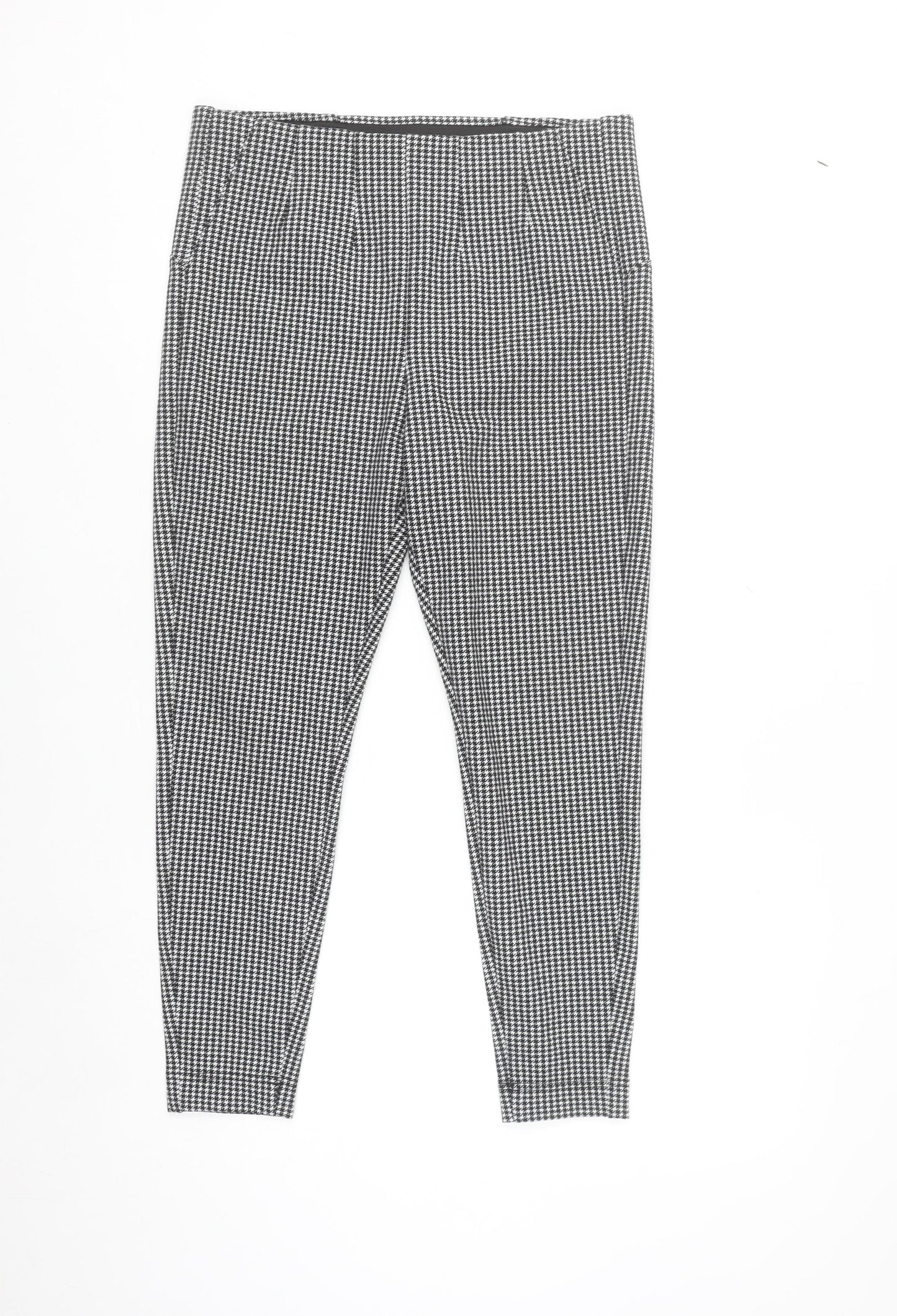 Marks and Spencer Womens Black Houndstooth Slim Leg Stretch Trousers Size 14 Short