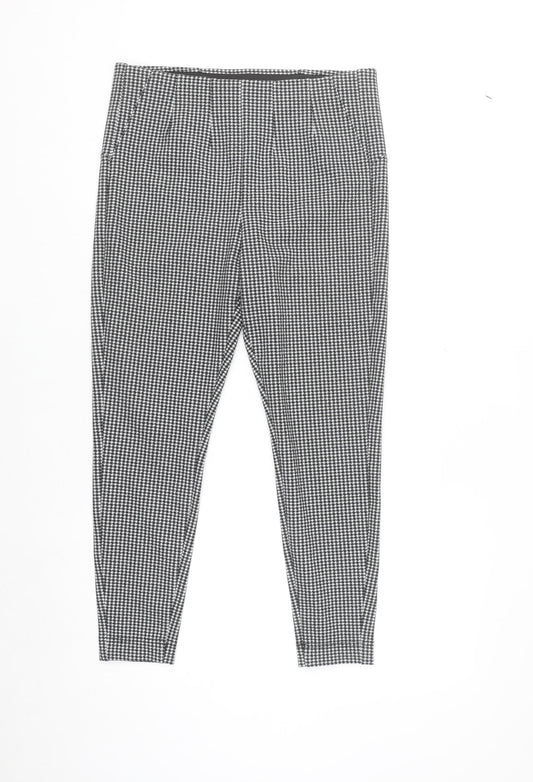 Marks and Spencer Womens Black Houndstooth Slim Leg Stretch Trousers Size 14 Short