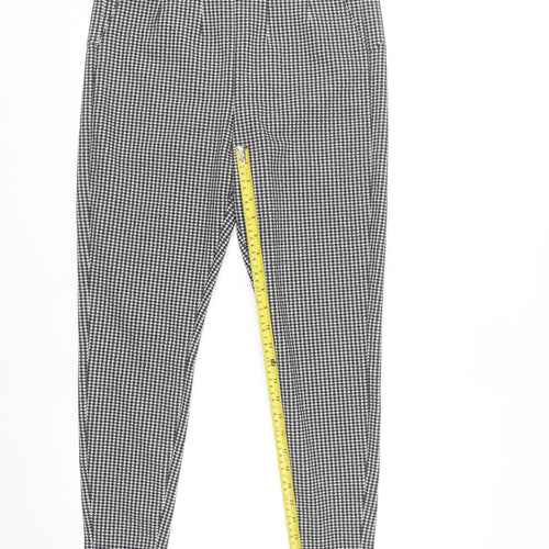 Marks and Spencer Womens Black Houndstooth Slim Leg Stretch Trousers Size 14 Short