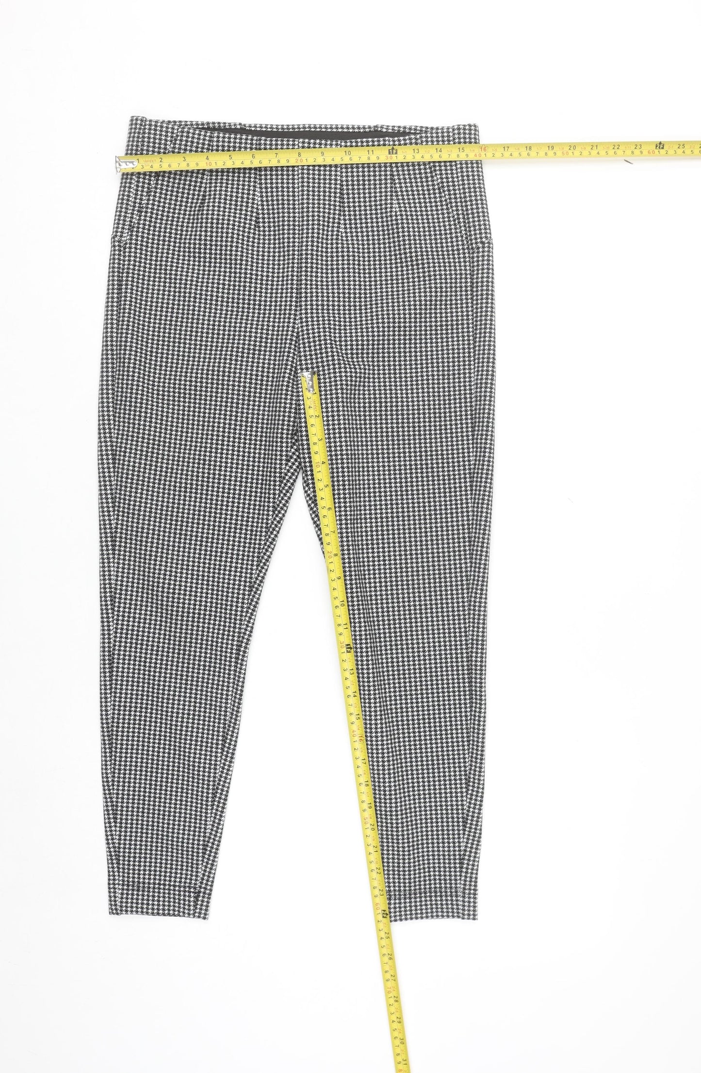 Marks and Spencer Womens Black Houndstooth Slim Leg Stretch Trousers Size 14 Short
