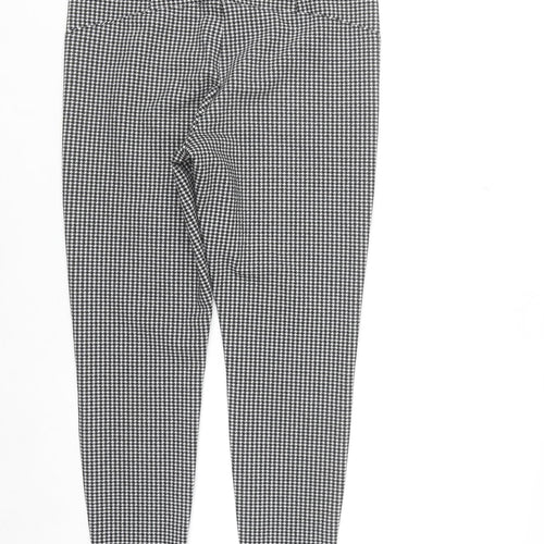 Marks and Spencer Womens Black Houndstooth Slim Leg Stretch Trousers Size 14 Short