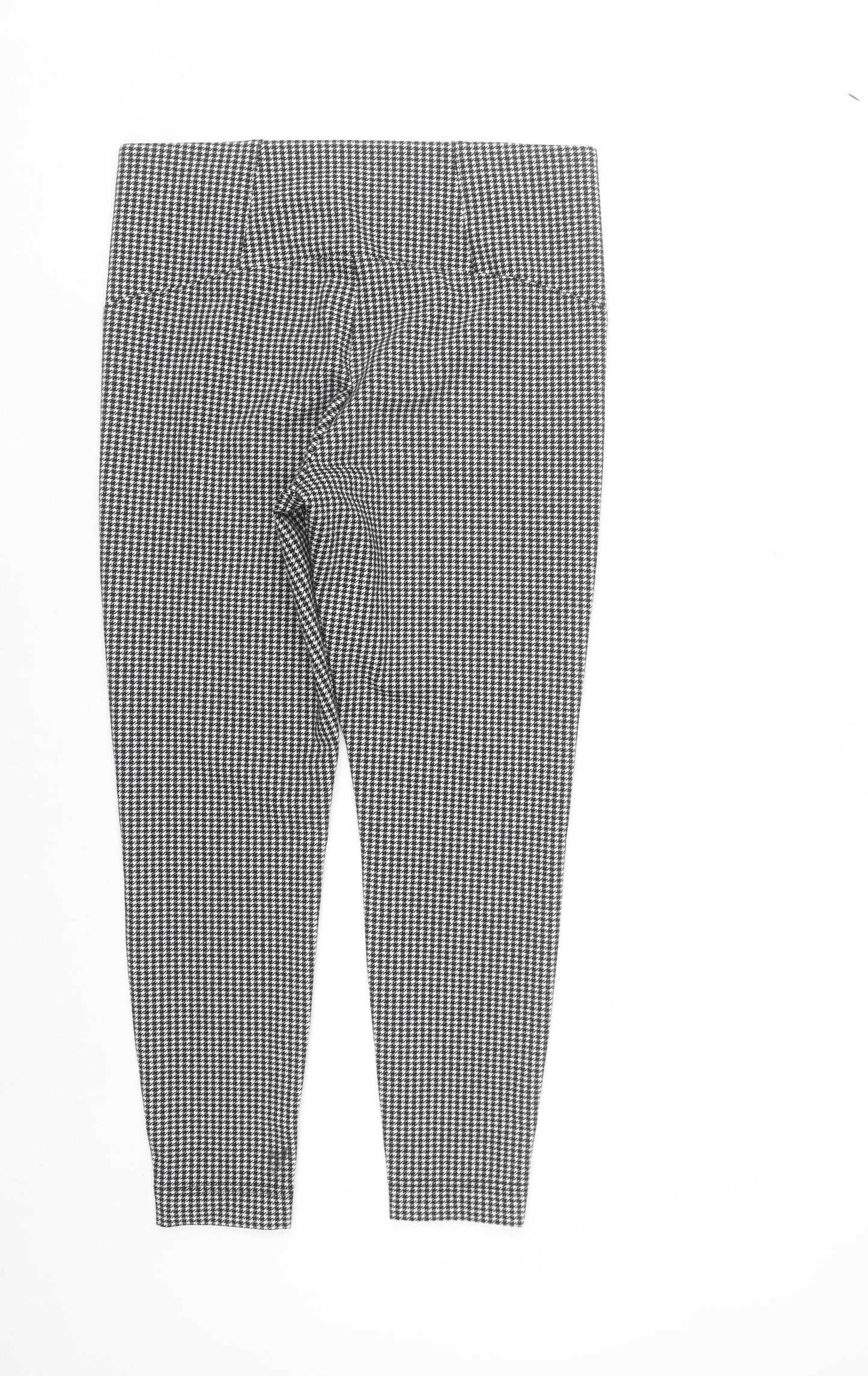 Marks and Spencer Womens Black Houndstooth Slim Leg Stretch Trousers Size 14 Short