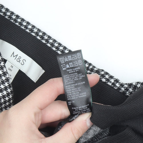 Marks and Spencer Womens Black Houndstooth Slim Leg Stretch Trousers Size 14 Short