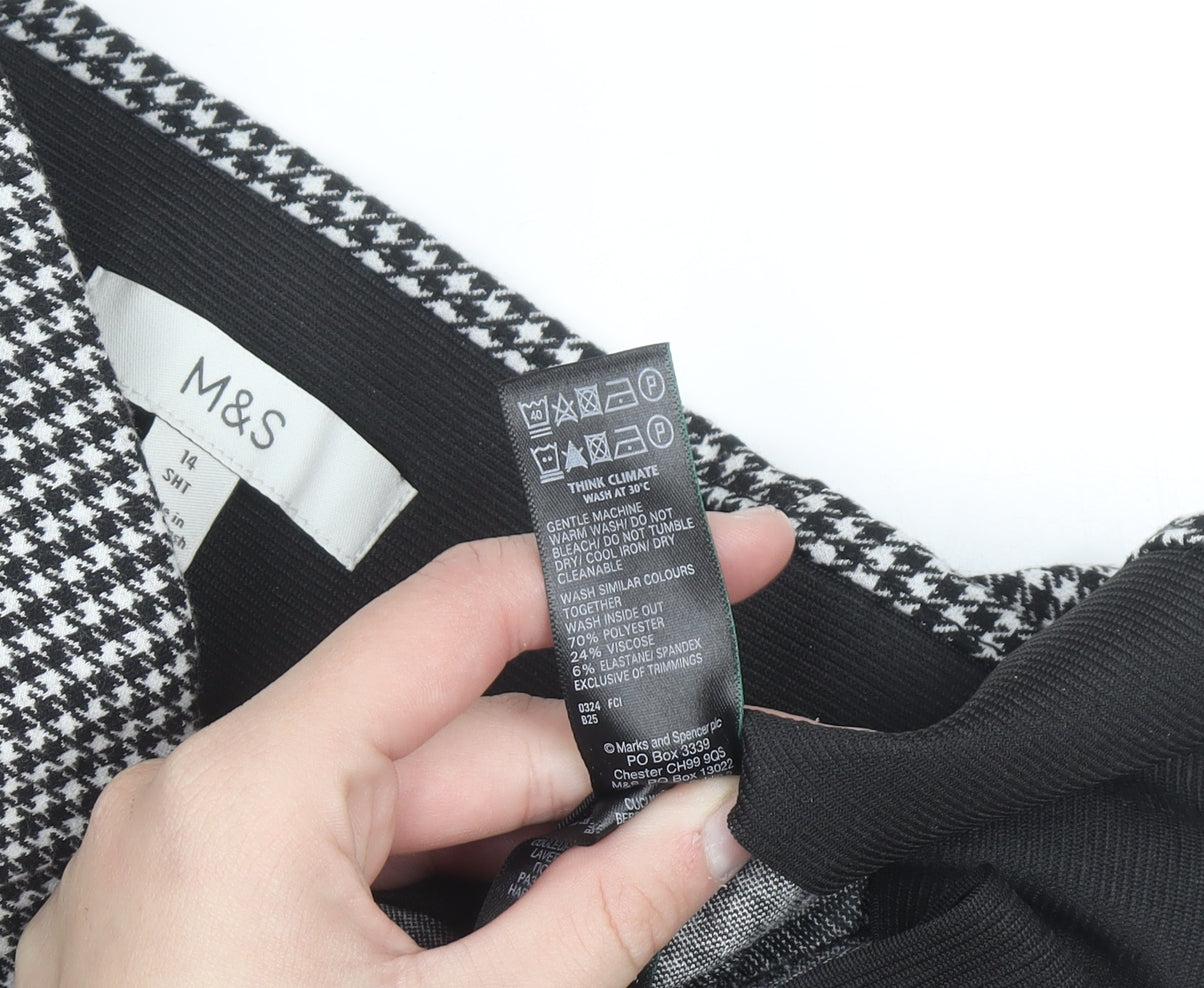Marks and Spencer Womens Black Houndstooth Slim Leg Stretch Trousers Size 14 Short