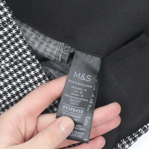 Marks and Spencer Womens Black Houndstooth Slim Leg Stretch Trousers Size 14 Short