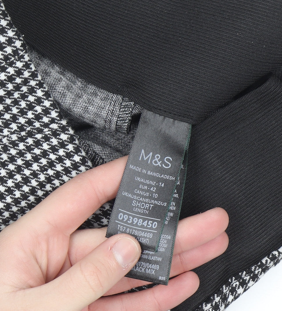 Marks and Spencer Womens Black Houndstooth Slim Leg Stretch Trousers Size 14 Short
