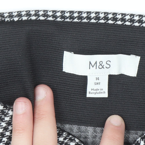 Marks and Spencer Womens Black Houndstooth Slim Leg Stretch Trousers Size 14 Short