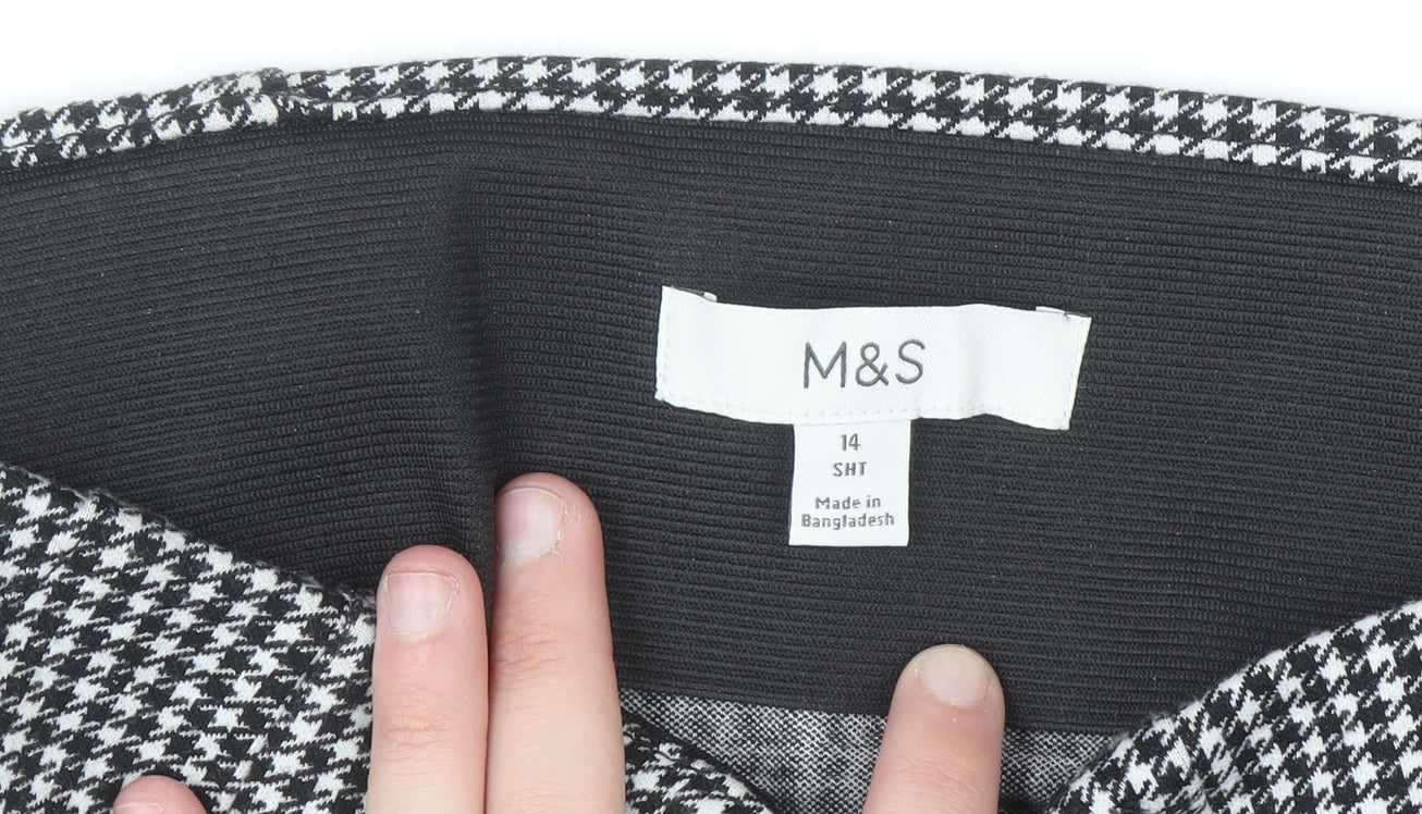 Marks and Spencer Womens Black Houndstooth Slim Leg Stretch Trousers Size 14 Short