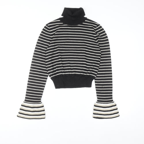 Absolutely Creative Worldwide Women’s Black Striped Roll Neck Jumper XS