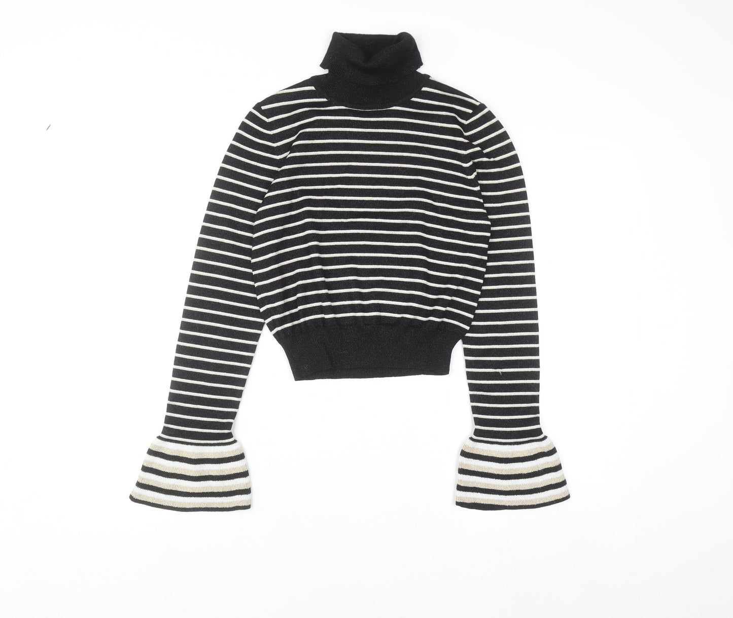 Absolutely Creative Worldwide Women’s Black Striped Roll Neck Jumper XS