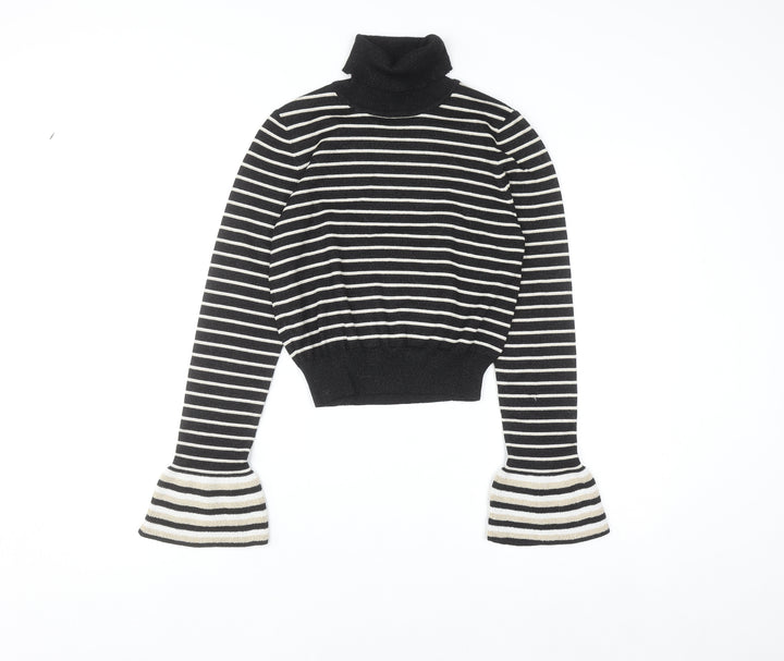 Absolutely Creative Worldwide Women’s Black Striped Roll Neck Jumper XS