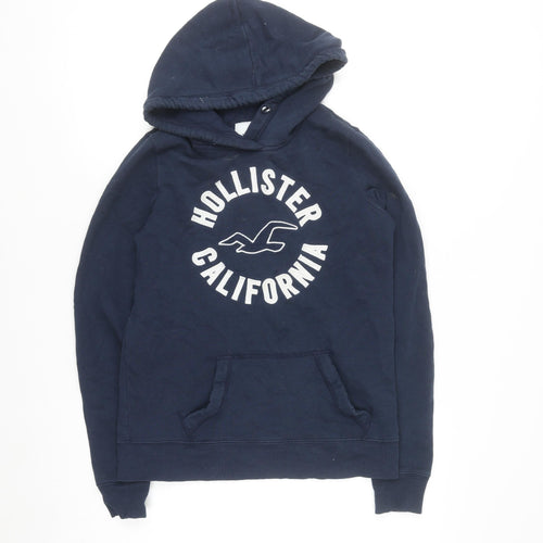 Hollister Women Navy Blue Pullover Hoodie XS Cotton Blend Logo Casual