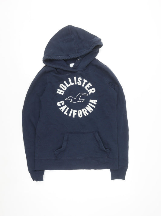 Hollister Women Navy Blue Pullover Hoodie XS Cotton Blend Logo Casual