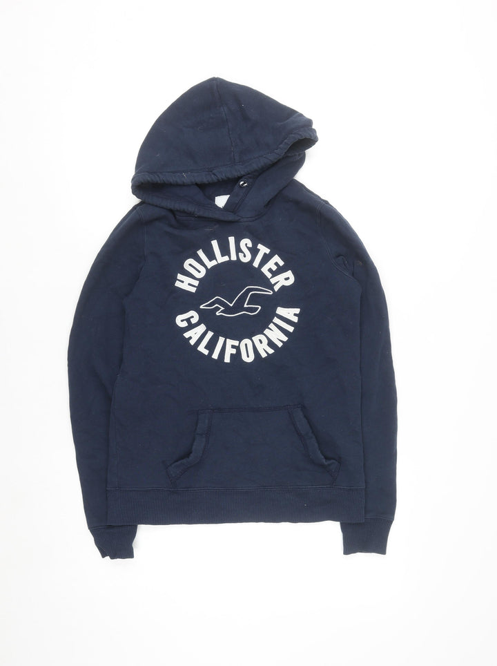Hollister Women Navy Blue Pullover Hoodie XS Cotton Blend Logo Casual