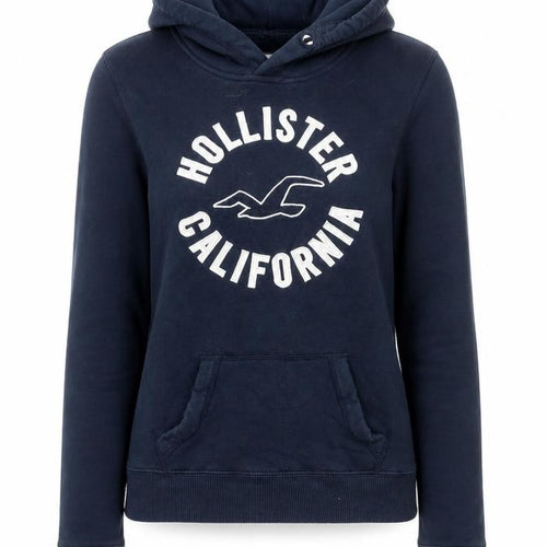 Hollister Women Navy Blue Pullover Hoodie XS Cotton Blend Logo Casual