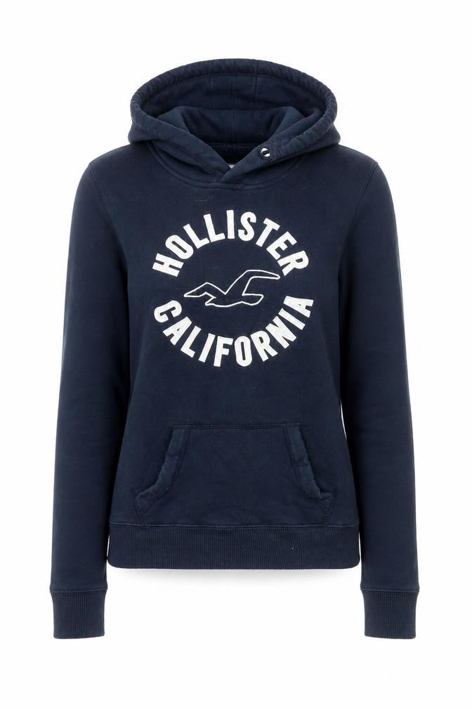 Hollister Women Navy Blue Pullover Hoodie XS Cotton Blend Logo Casual