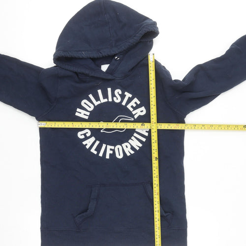 Hollister Women Navy Blue Pullover Hoodie XS Cotton Blend Logo Casual