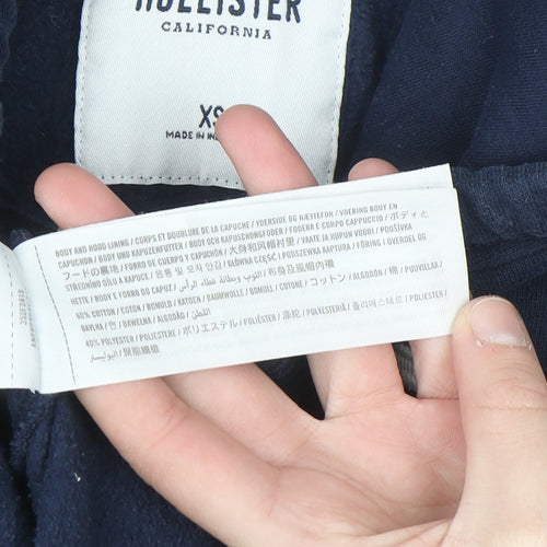 Hollister Women Navy Blue Pullover Hoodie XS Cotton Blend Logo Casual