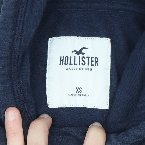 Hollister Women Navy Blue Pullover Hoodie XS Cotton Blend Logo Casual