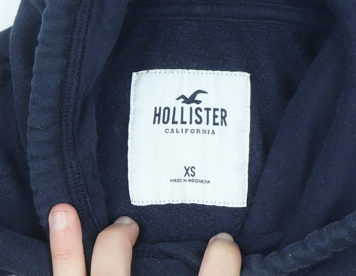 Hollister Women Navy Blue Pullover Hoodie XS Cotton Blend Logo Casual