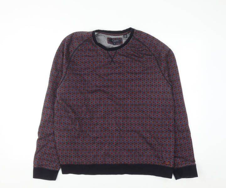 Ted Baker Women Blue Red Patterned Cotton Sweatshirt Size 14 Regular