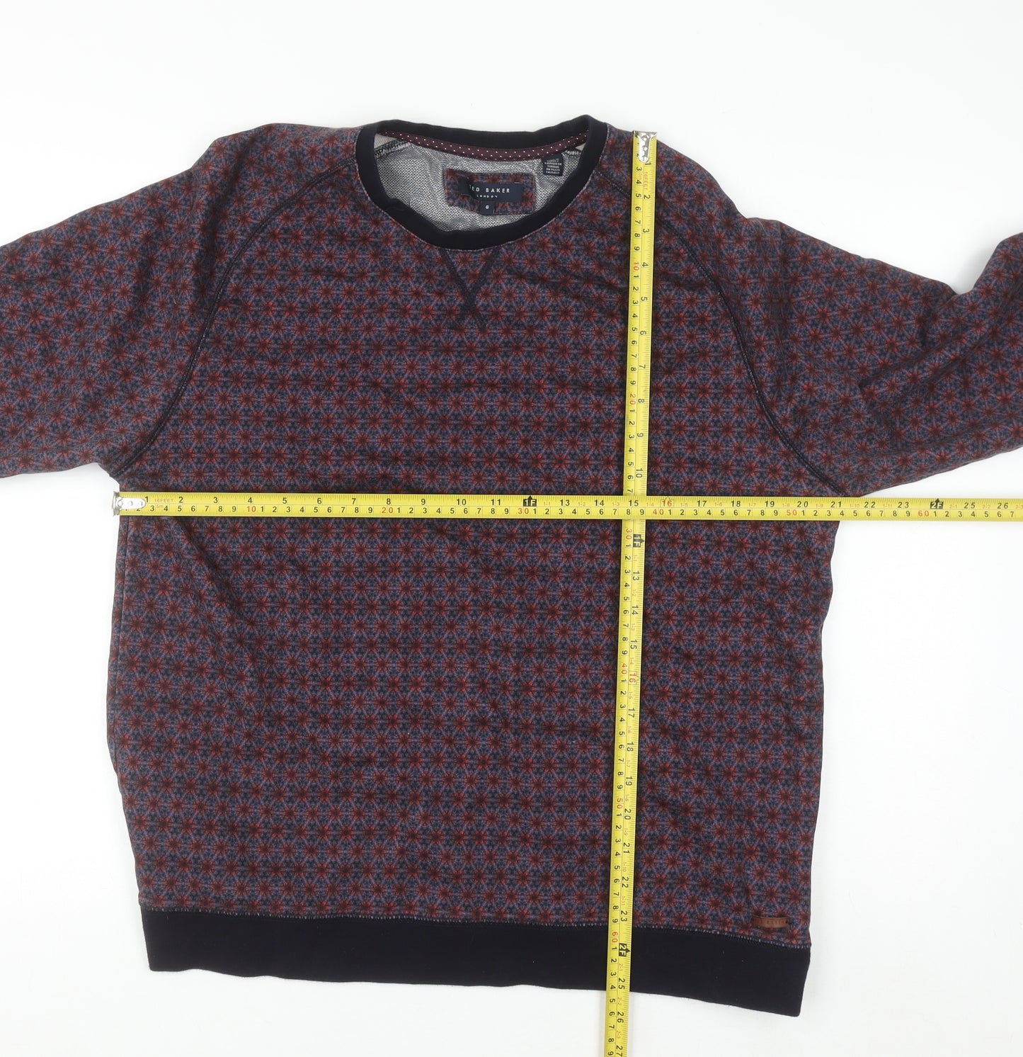 Ted Baker Women Blue Red Patterned Cotton Sweatshirt Size 14 Regular