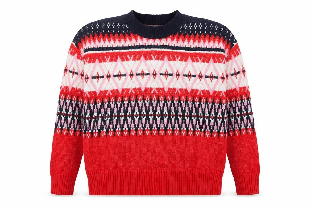 Front view of Marks & Spencer men’s red fair isle knit jumper medium