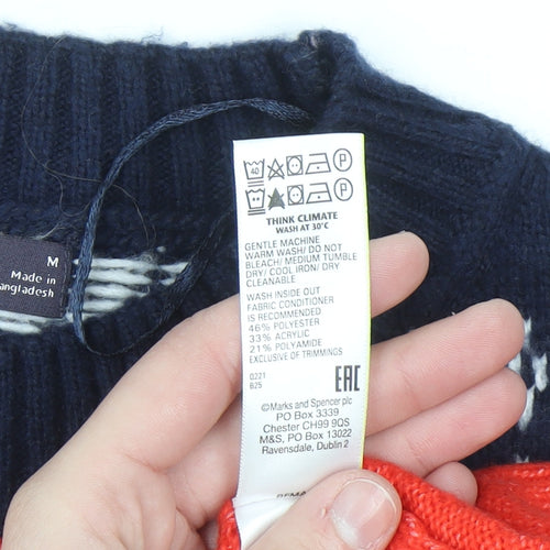 Marks and Spencer Mens Red Fair Isle Knit Jumper Medium
