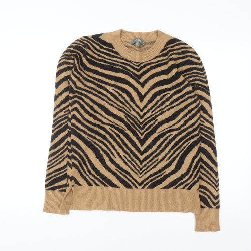 Oasis Women Brown Animal Print Crew Neck Pullover Jumper M