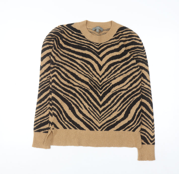 Oasis Women Brown Animal Print Crew Neck Pullover Jumper M