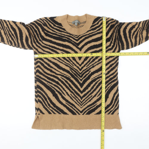 Oasis Women Brown Animal Print Crew Neck Pullover Jumper M