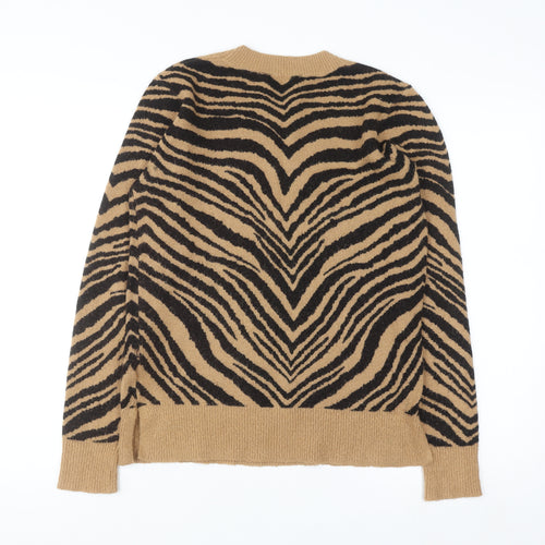 Oasis Women Brown Animal Print Crew Neck Pullover Jumper M