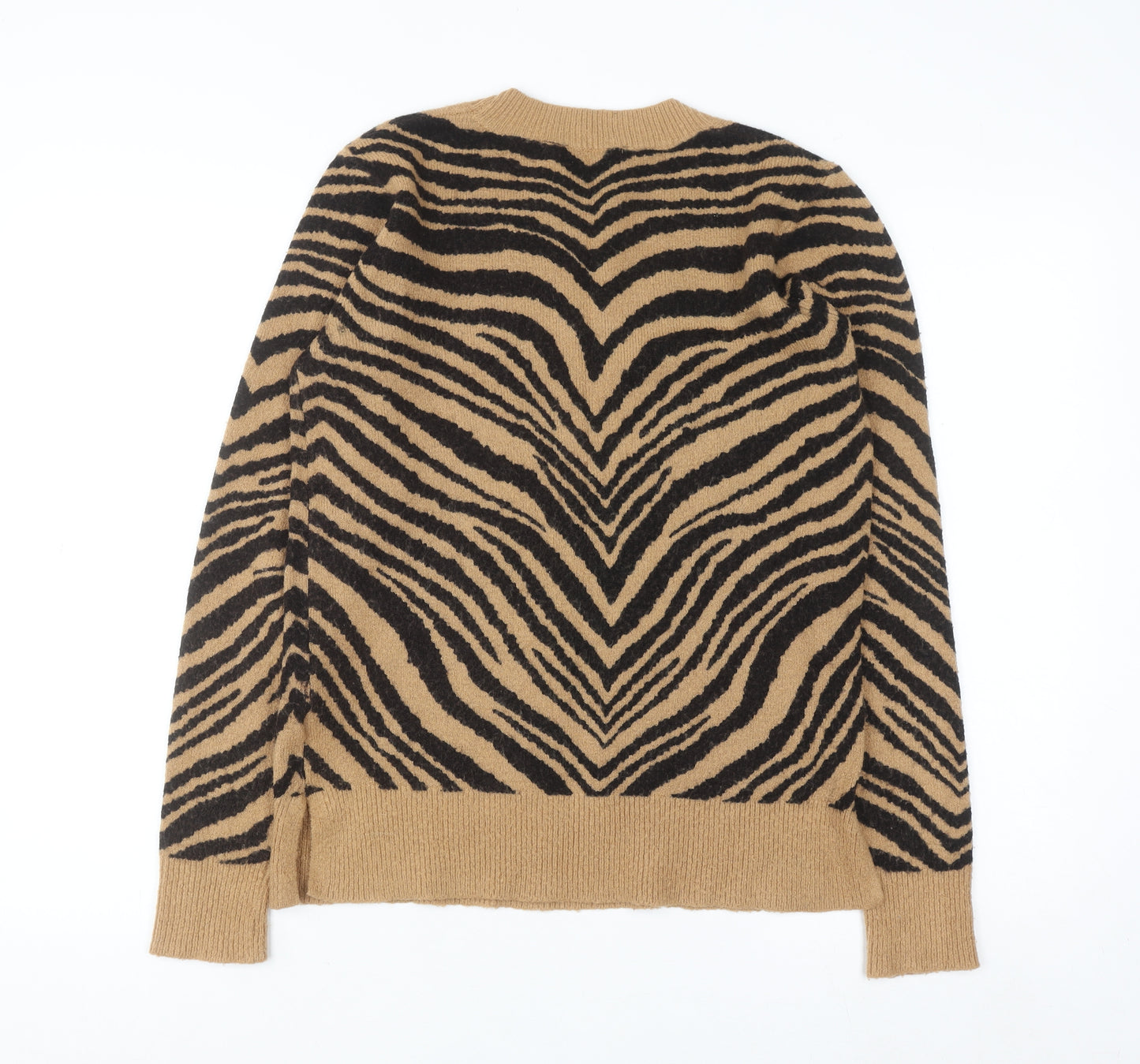 Oasis Women Brown Animal Print Crew Neck Pullover Jumper M