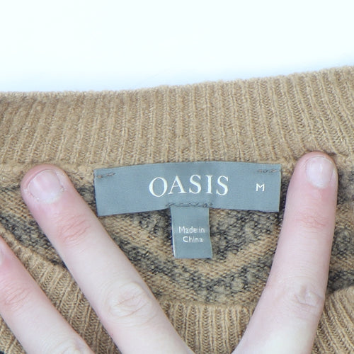 Oasis Women Brown Animal Print Crew Neck Pullover Jumper M