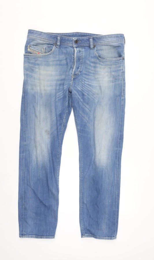 Diesel Men's Blue Straight Regular Fit Stretch Jeans Size 36