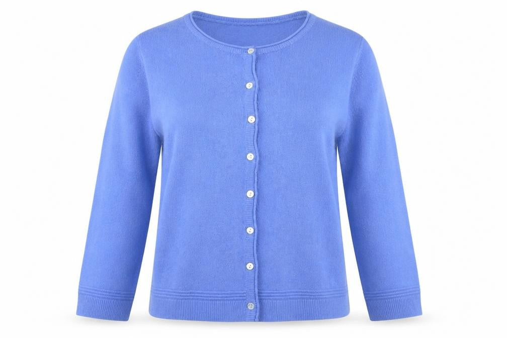 Front view of Dixie Women’s Blue Knit Cardigan Long Sleeve, size L