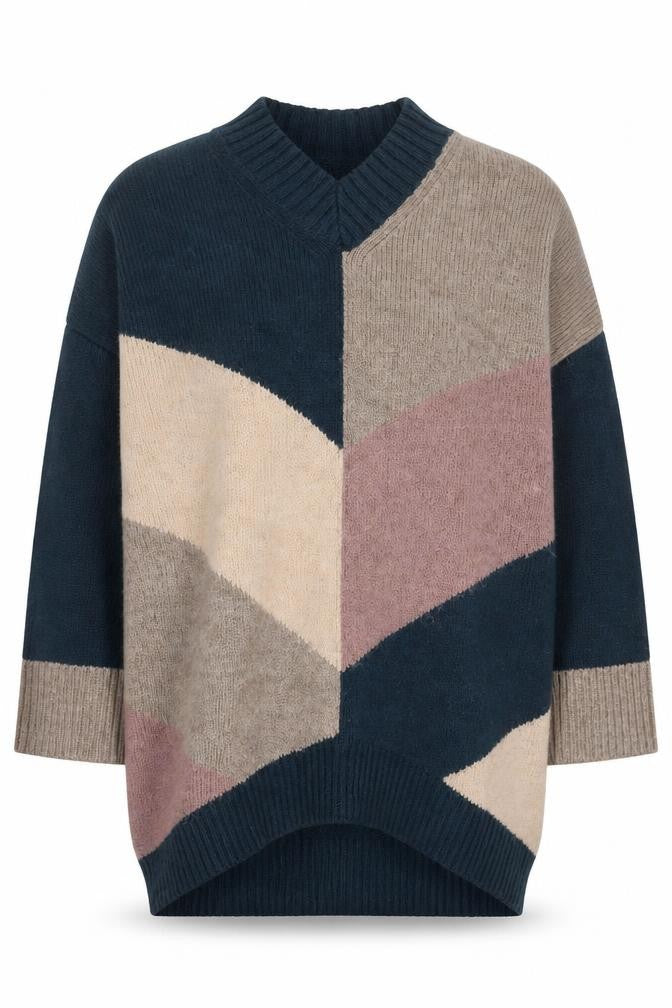 Front view of Next Men's Multicoloured XL Chunky Knit V-Neck Jumper