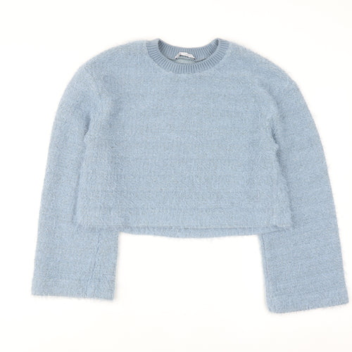 Zapa Women's Blue Crew Neck Fuzzy Knit Jumper Size 8