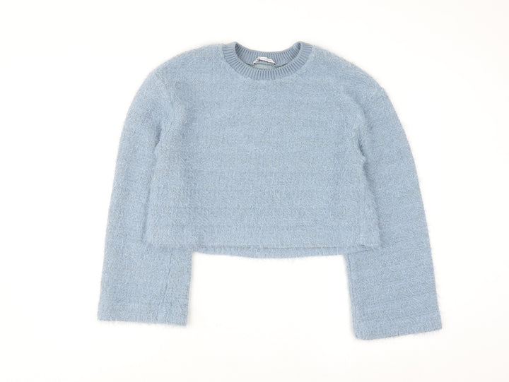 Zapa Women's Blue Crew Neck Fuzzy Knit Jumper Size 8