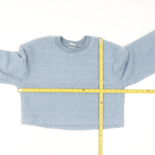 Zapa Women's Blue Crew Neck Fuzzy Knit Jumper Size 8