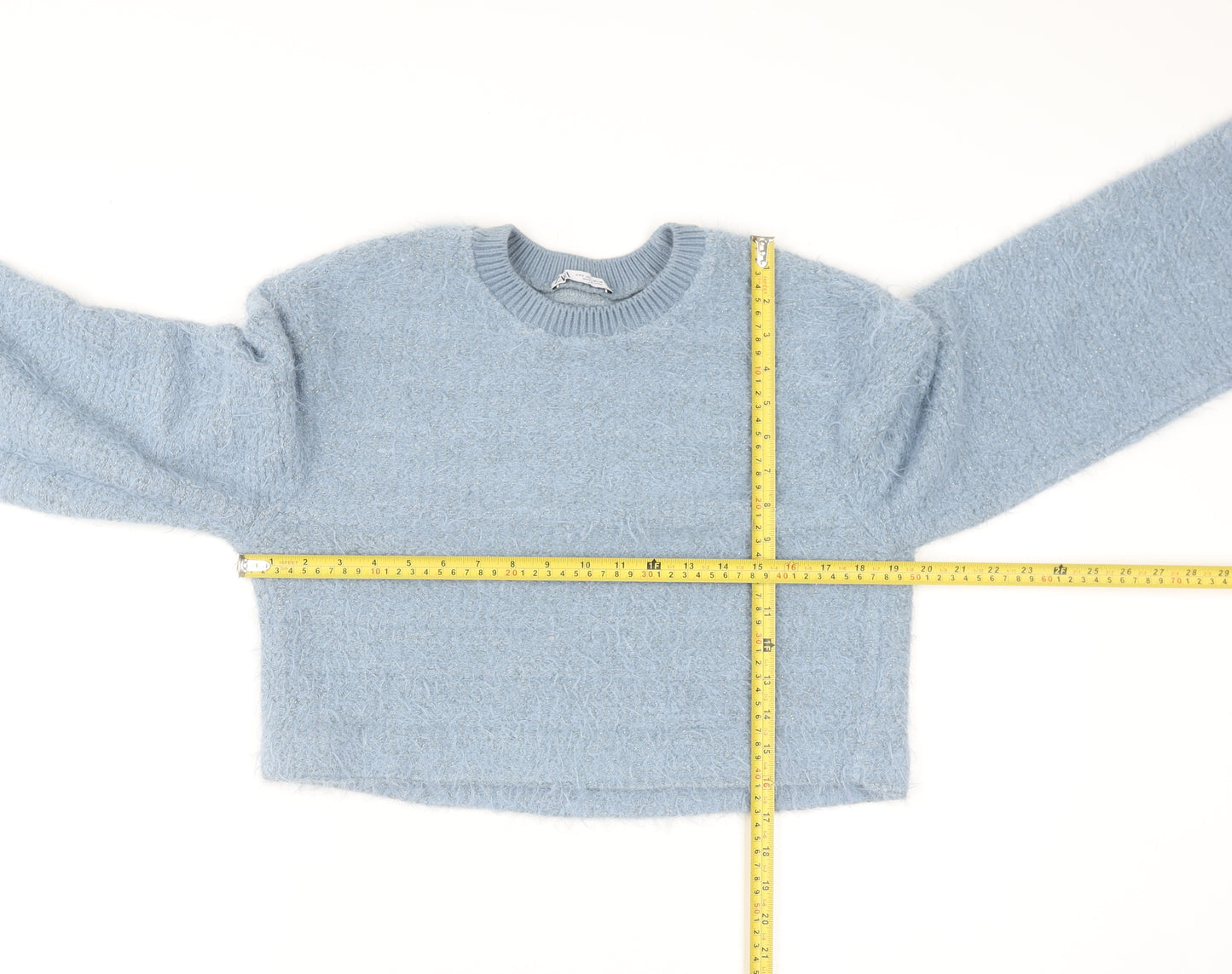 Zapa Women's Blue Crew Neck Fuzzy Knit Jumper Size 8
