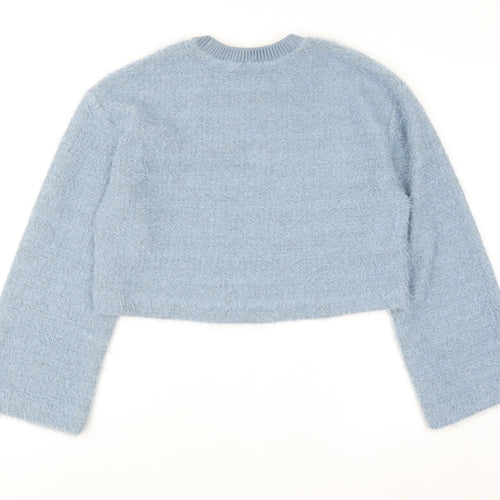 Zapa Women's Blue Crew Neck Fuzzy Knit Jumper Size 8