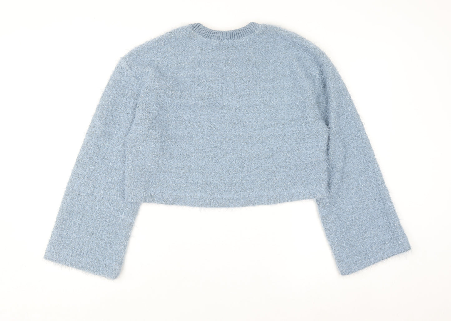 Zapa Women's Blue Crew Neck Fuzzy Knit Jumper Size 8
